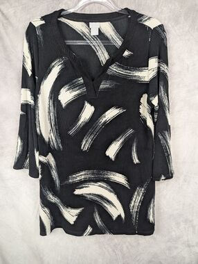 Chico's Travelers Collection Abstract Brushstroke V-Neck Tunic Top - Size 1 (M)